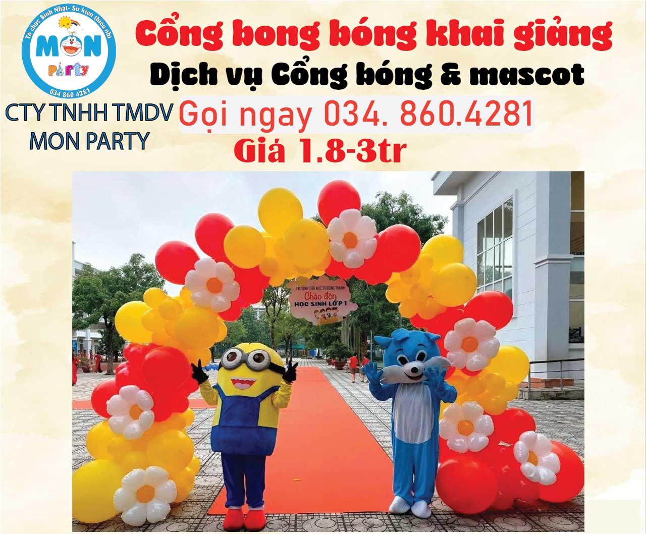 Trang trí cổng bong bóng khai giảng dich-vu-trang-tri-cong-bong-khai-giang-mascot